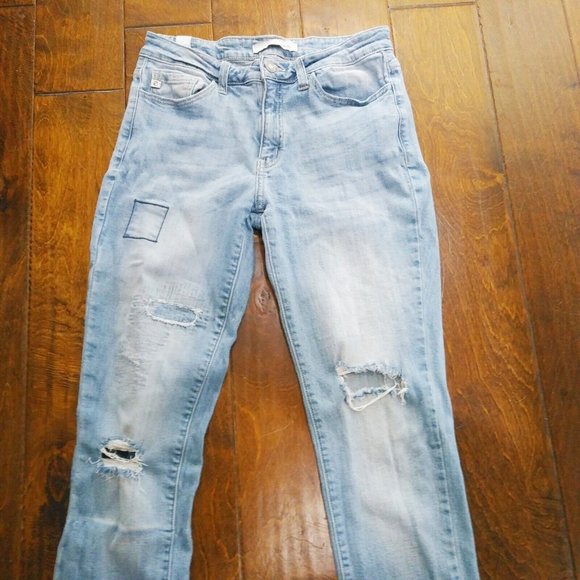 KANCAN Light Wash Blue Destroyed/Patched Skinny Jeans SZ 9/28 x 29 x9" Rise - Picture 5 of 9